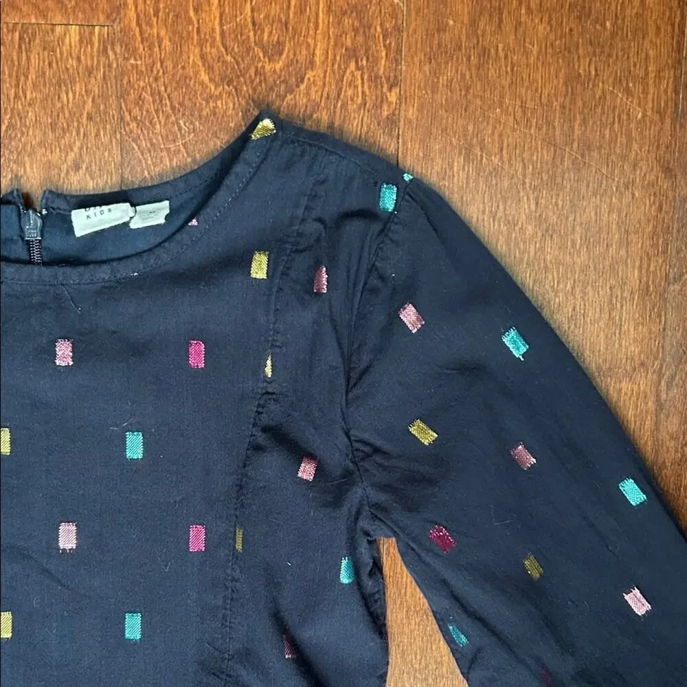 GAP Kid’s Navy Long Sleeve Dress with Colorful Metallic Accents, Size Medium